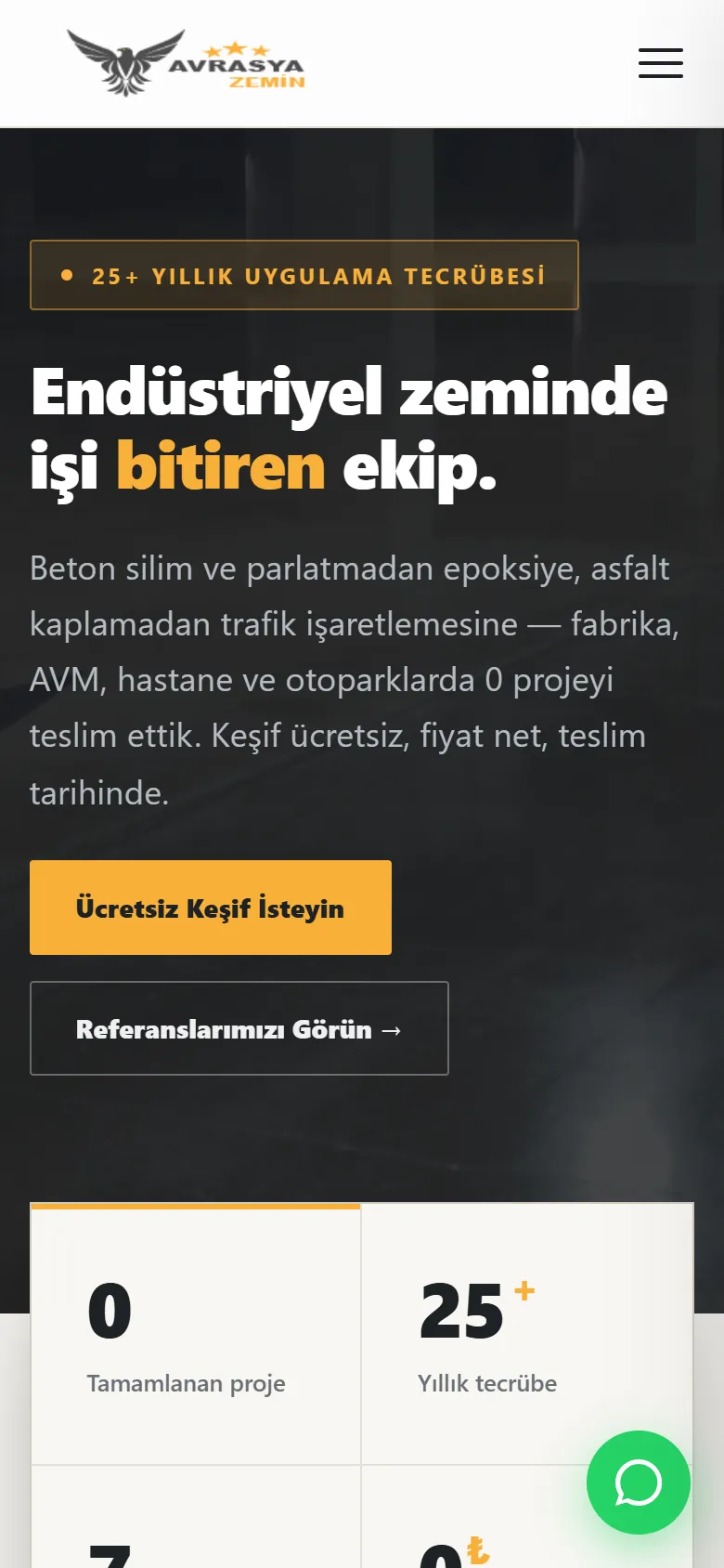 Avrasya Zemin web sitesi mobil görünümü