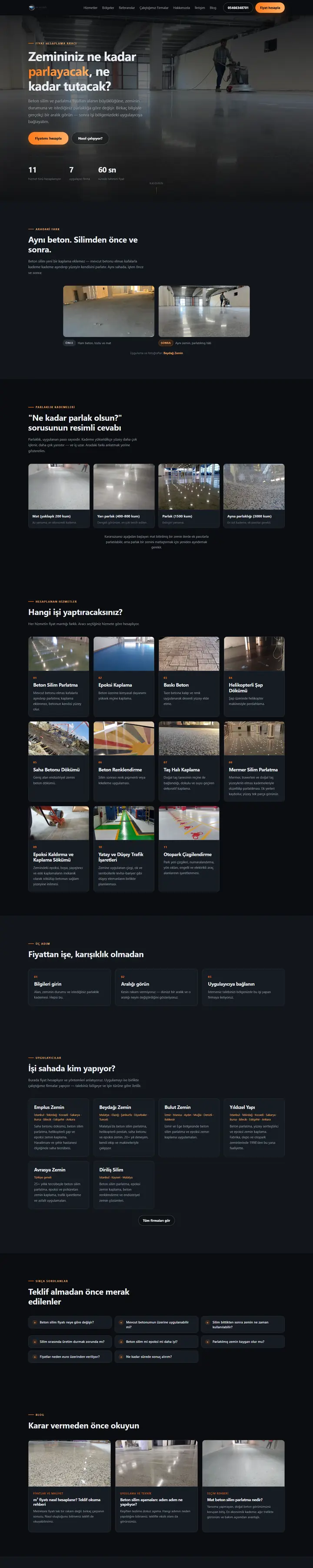 Beton Silim Fiyatı web sitesi ana sayfa görünümü