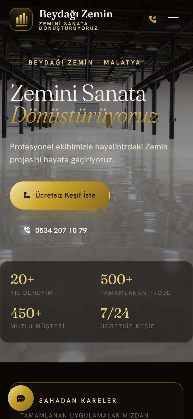 Beydağı Zemin web sitesi mobil görünümü