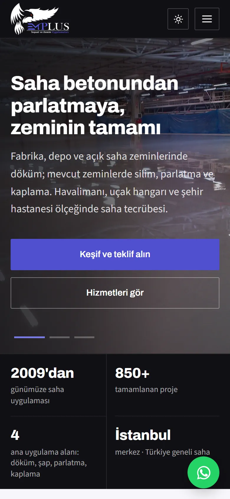 Emplus Zemin web sitesi mobil görünümü