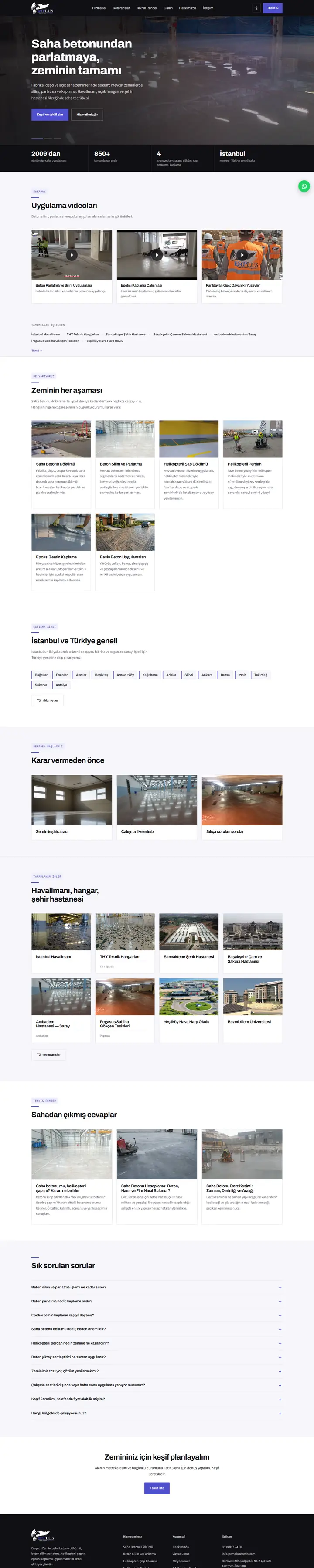 Emplus Zemin web sitesi ana sayfa görünümü