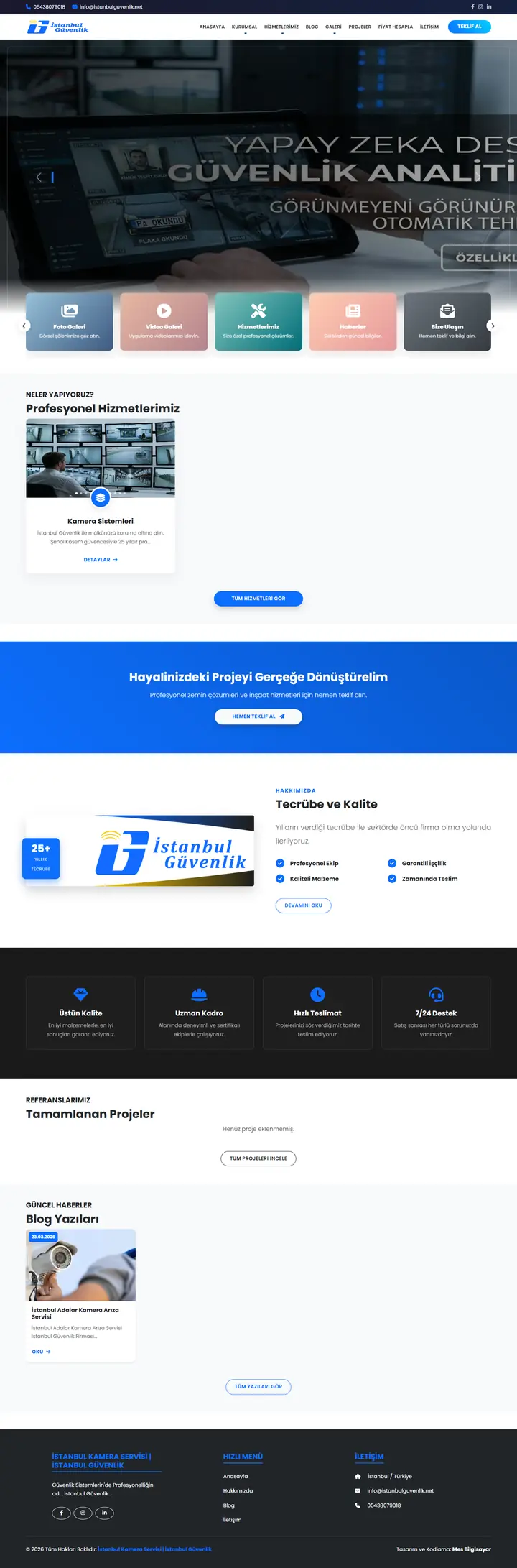 İstanbul Güvenlik web sitesi ana sayfa görünümü