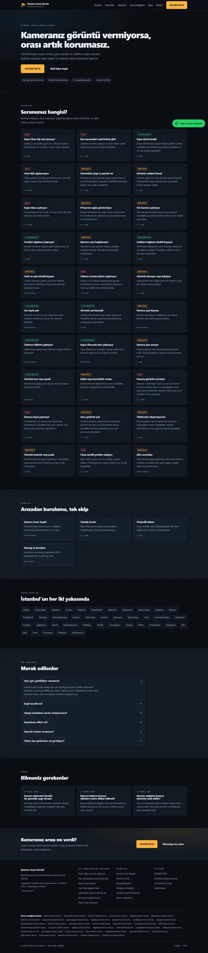 Kamera Arıza Servisi web sitesi tam sayfa görünümü