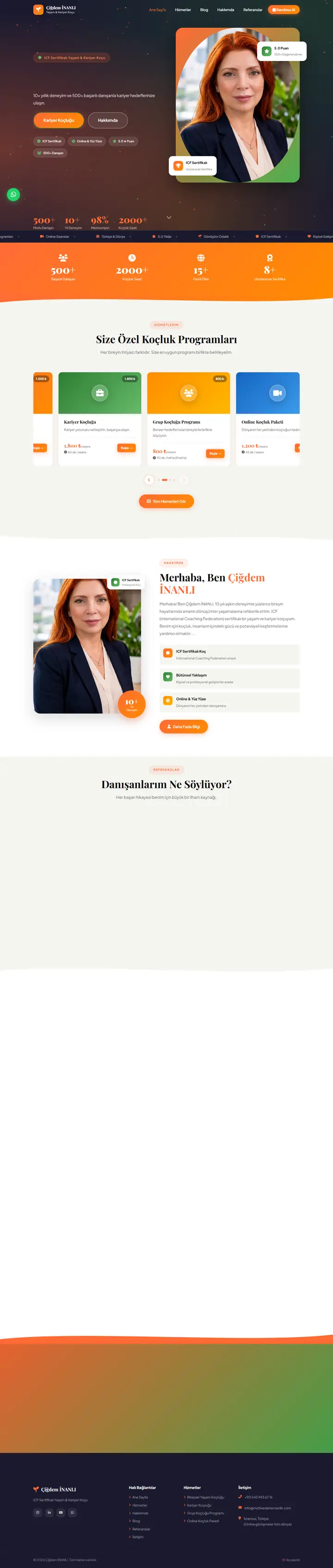 Çiğdem İnanlı — Motive Danışmanlık web sitesi tam sayfa görünümü