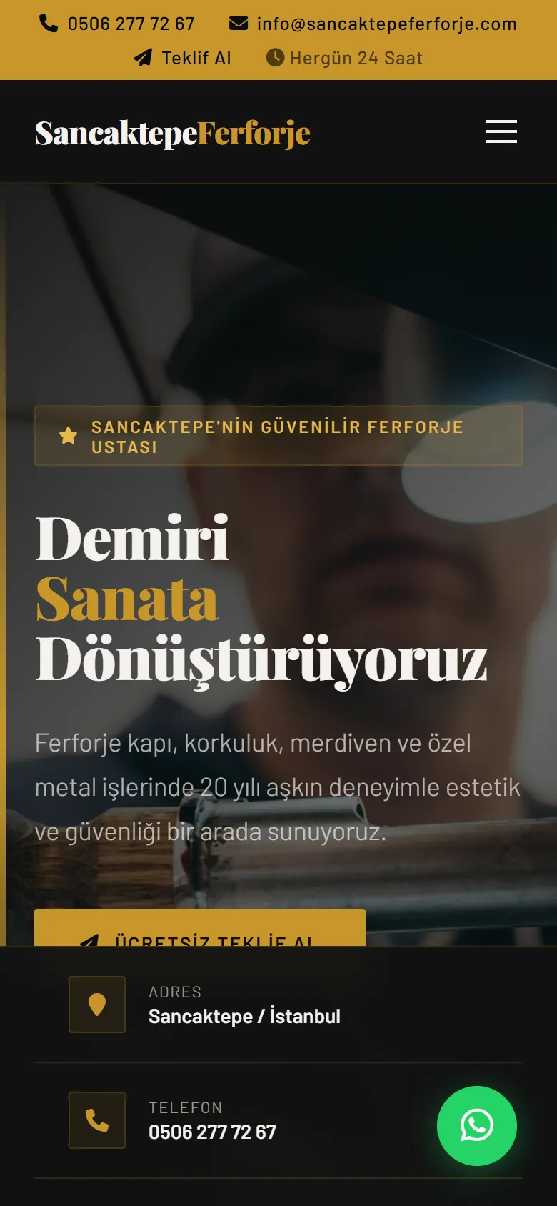 Sancaktepe Ferforje web sitesi mobil görünümü