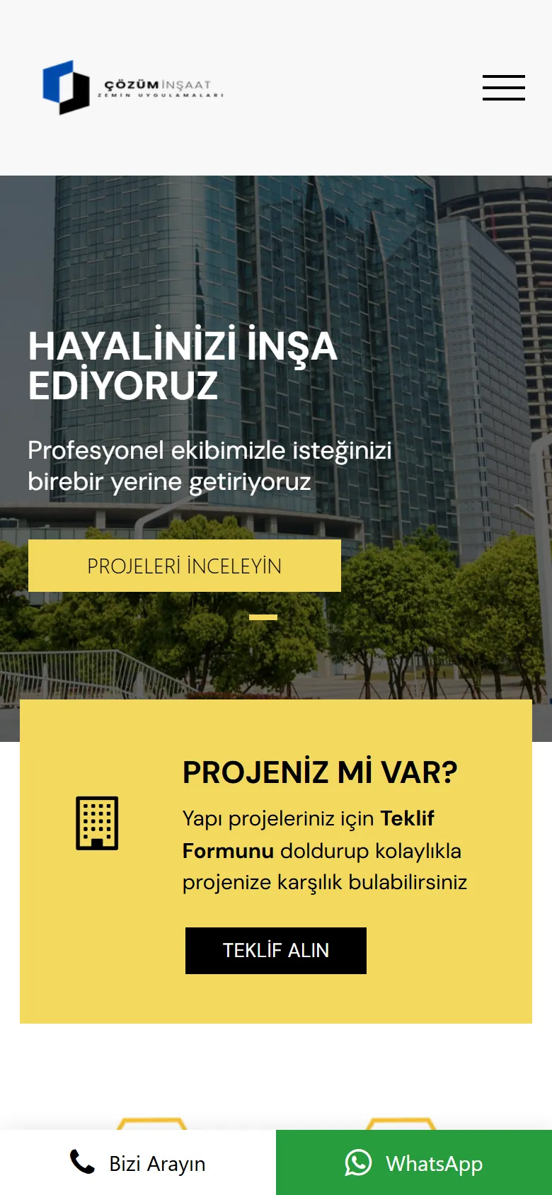 Çözüm İnşaat web sitesi mobil görünümü