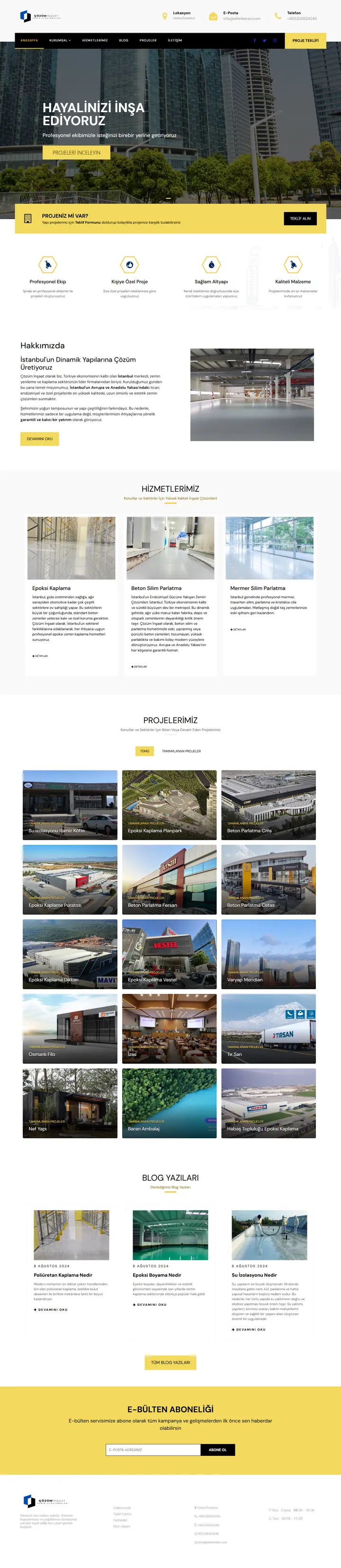 Çözüm İnşaat web sitesi ana sayfa görünümü
