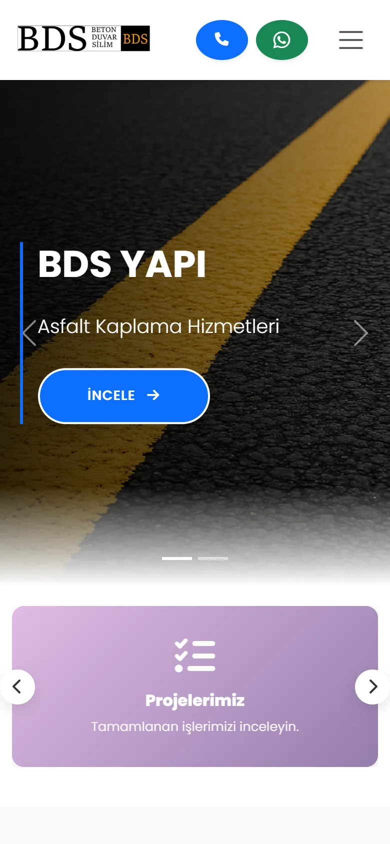 BDS Yapı web sitesi mobil görünümü