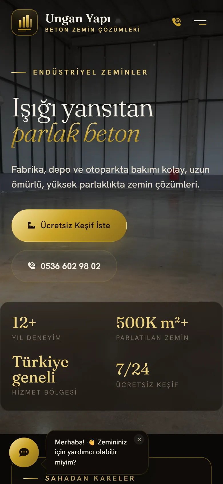 Ungan Yapı web sitesi mobil görünümü