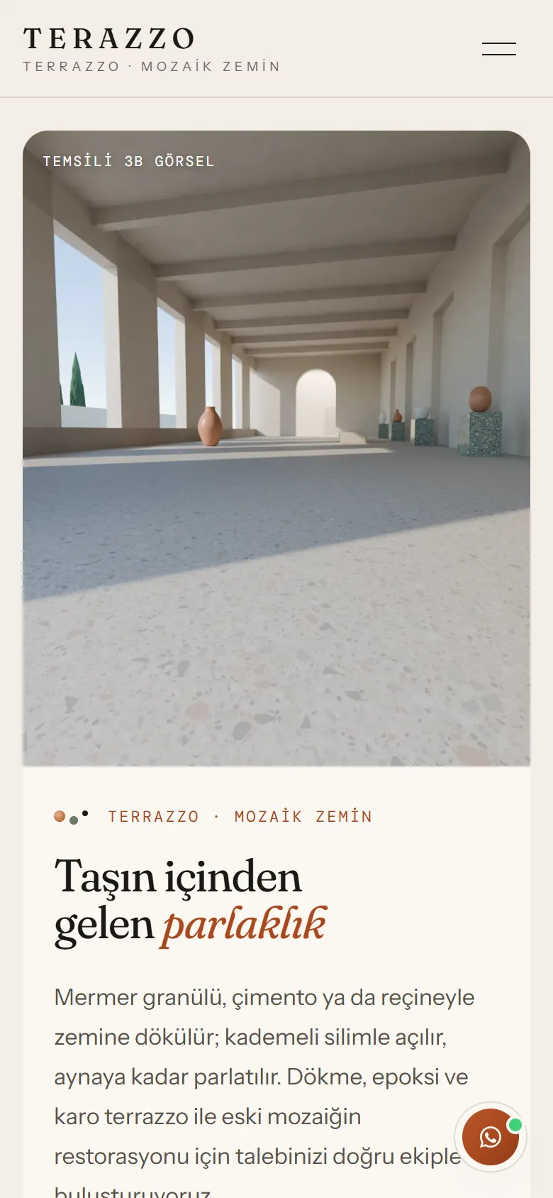 Terazzo web sitesi mobil görünümü