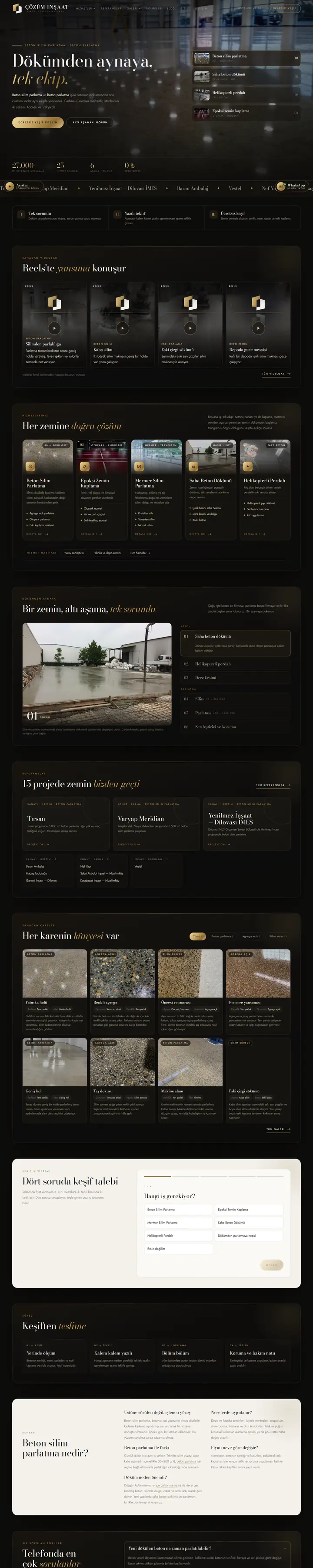 Çözüm İnşaat web sitesi tam sayfa görünümü